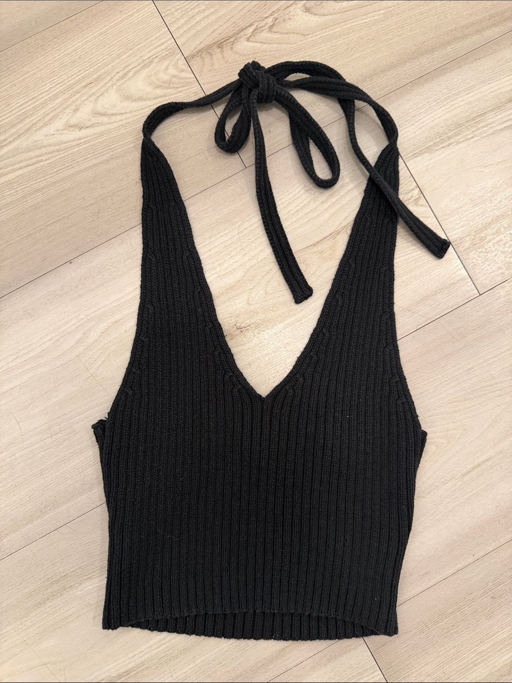 Black Ribbed Halter Crop Top